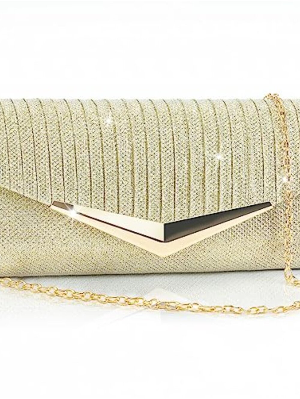 Pleated Sequin Envelope Clutch with Chain Evening Bag for Women